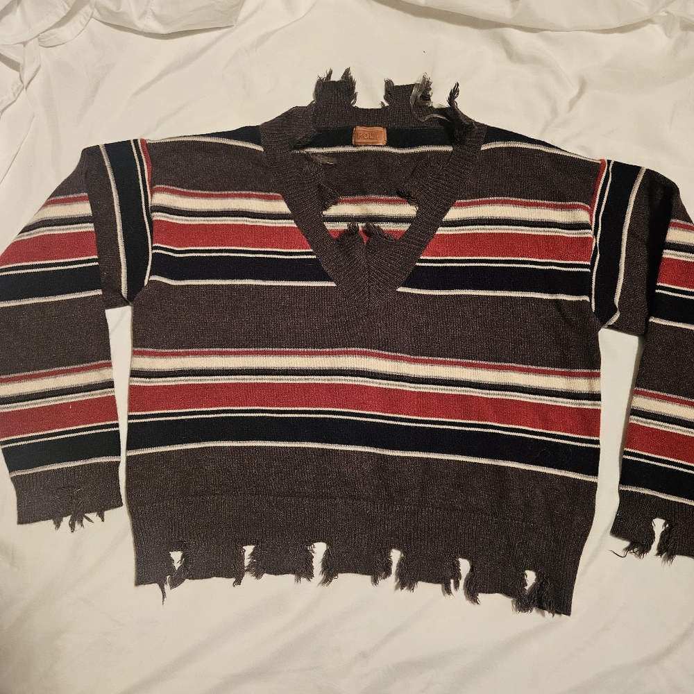 POL Striped Distressed Sweater Large